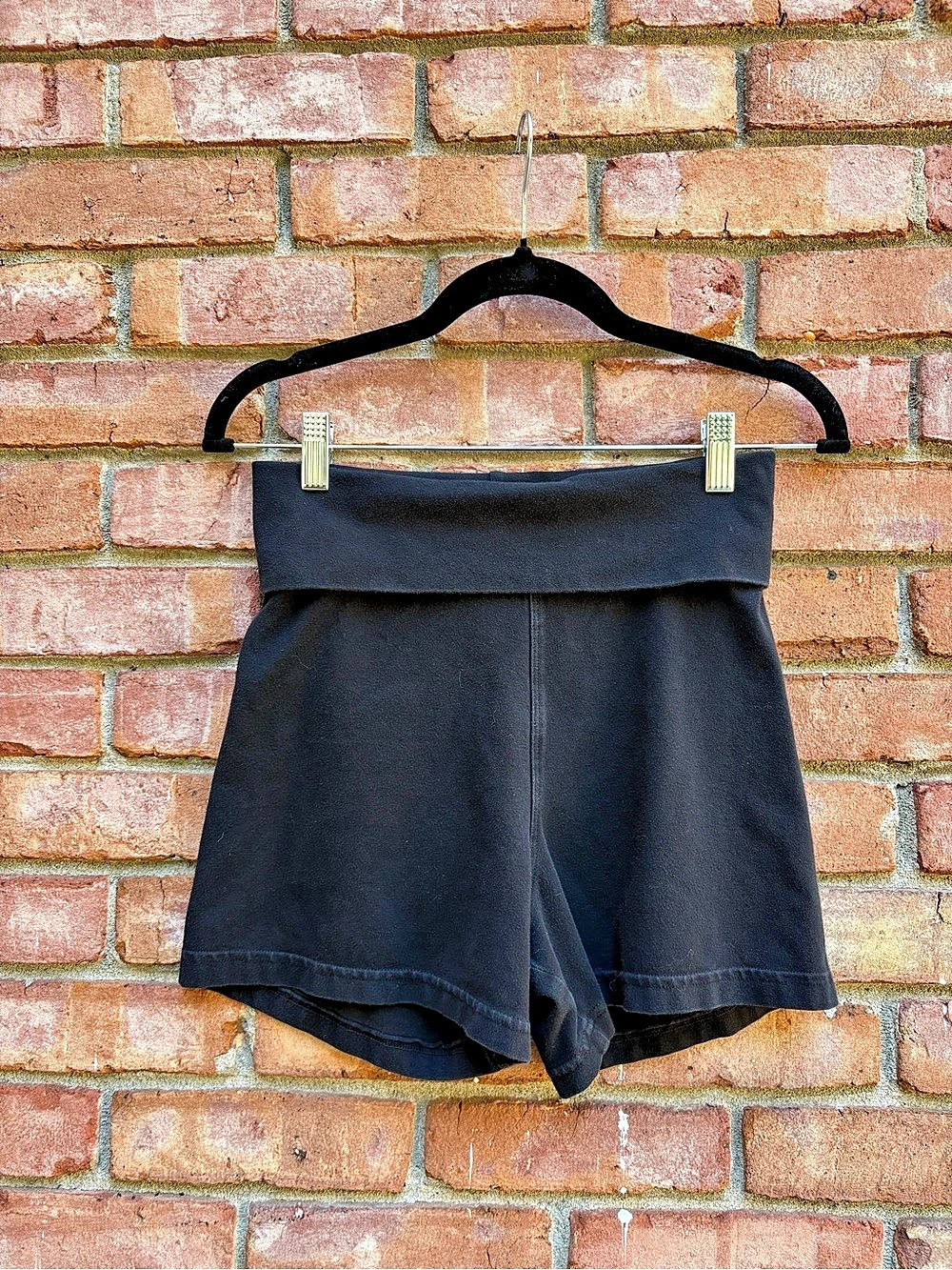 Hard Tail Cotton/Spandex Black Foldover Shorts